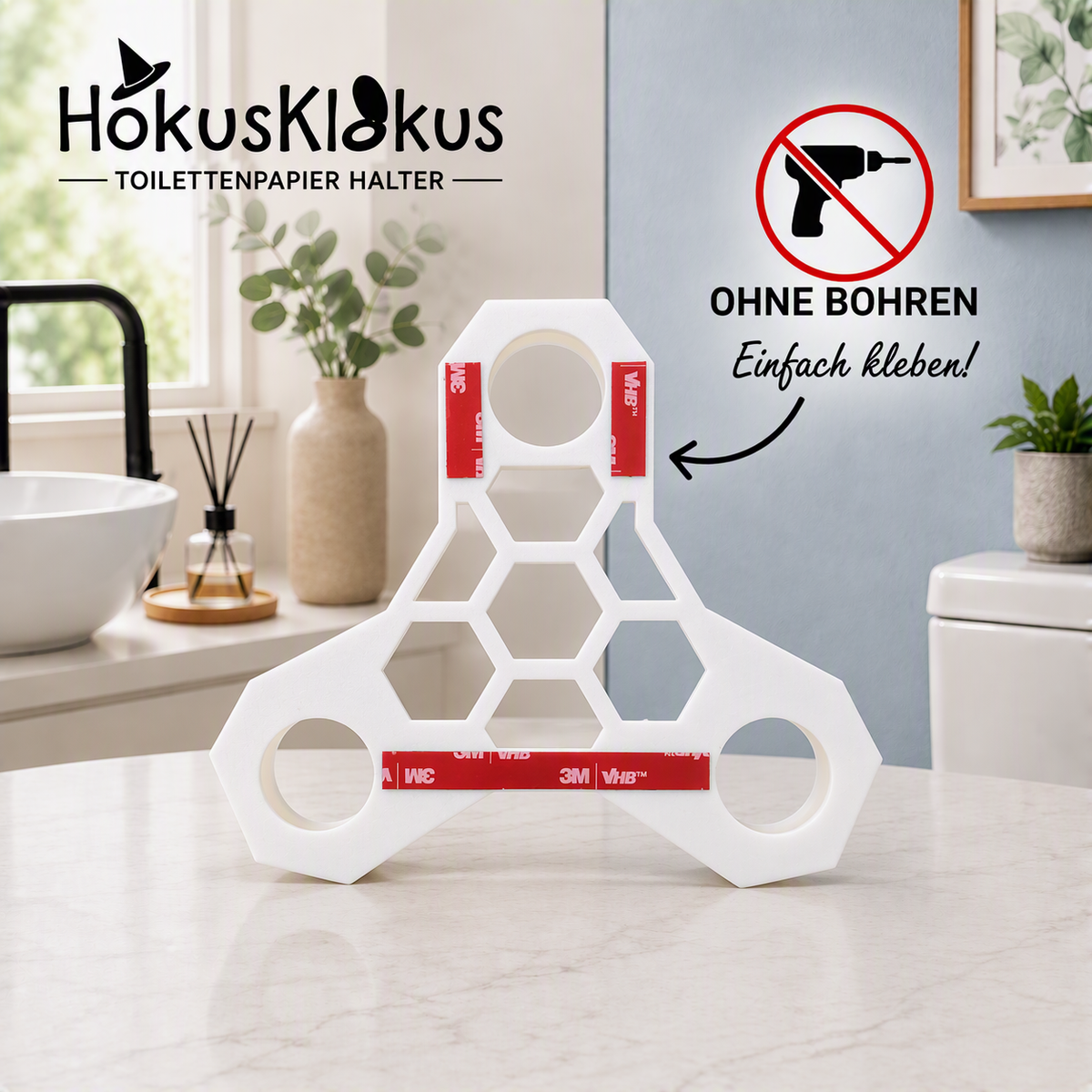 Schwebender Toilettenpapierhalter ohne Bohren – Magische Klopapier Aufbewahrung zum Kleben – Hokusklokus